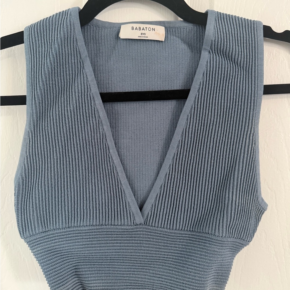 Babaton Slate Blue V-Neck Top